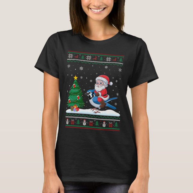 Ugly Julgran Ljus Julafton Santa Riding Blue T Shirt (Framsida)