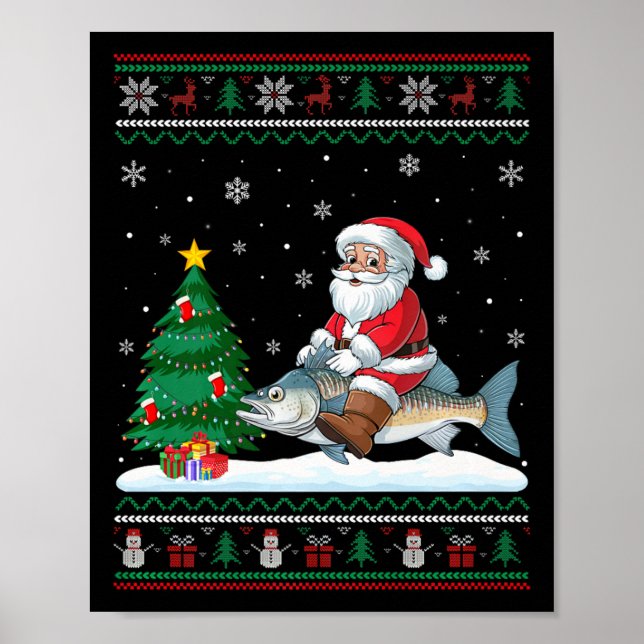 Ugly Julgran Ljus Julafton Santa Riding Bonef Poster (Framsidan)