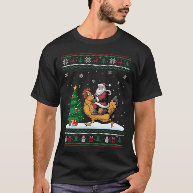 Ugly Julgran Ljus Julafton Santa Riding Chick T Shirt (Framsida)