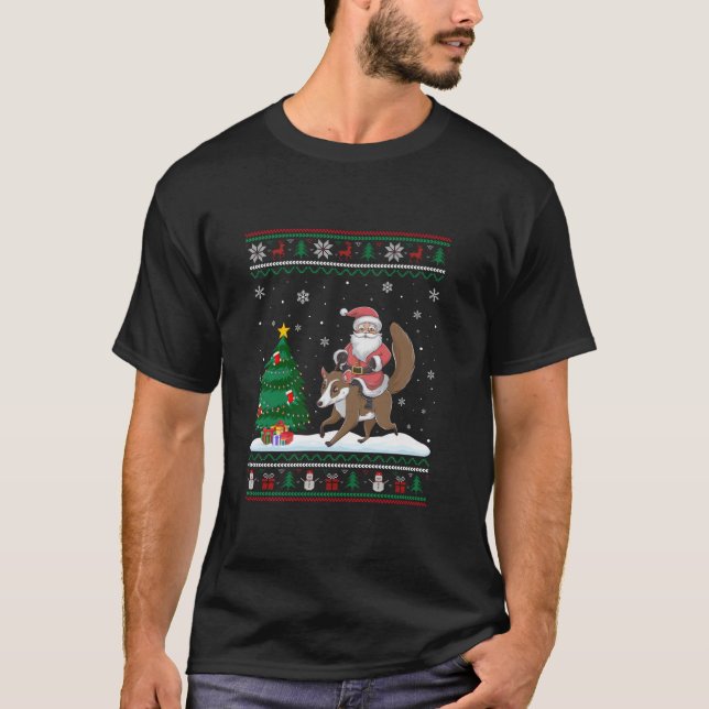 Ugly Julgran Ljus Julafton Santa Riding Coati T Shirt (Framsida)