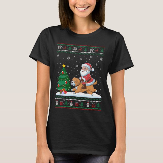 Ugly Julgran Ljus Julafton Santa Riding Malti T Shirt (Framsida)