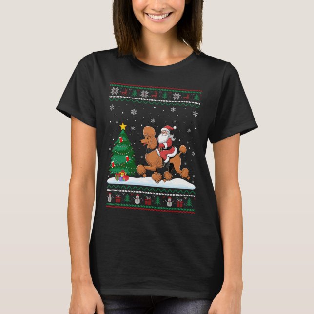 Ugly Julgran Ljus Julafton Santa Riding Poodl T Shirt (Framsida)