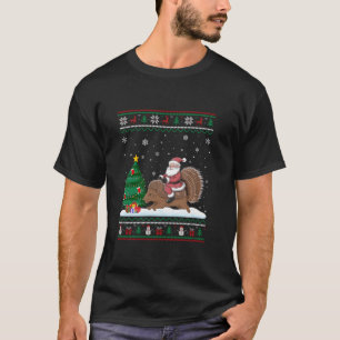 Ugly Julgran Ljus Julafton Santa Riding Porcu T Shirt