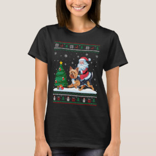Ugly Julgran Ljus Julafton Santa Riding Yorki T Shirt