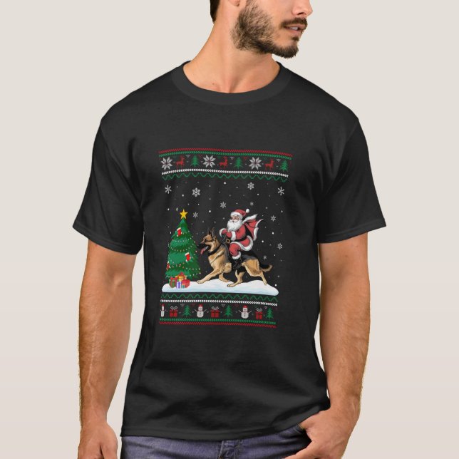 Ugly Julgran Ljus Santa Riding German Hon T Shirt (Framsida)