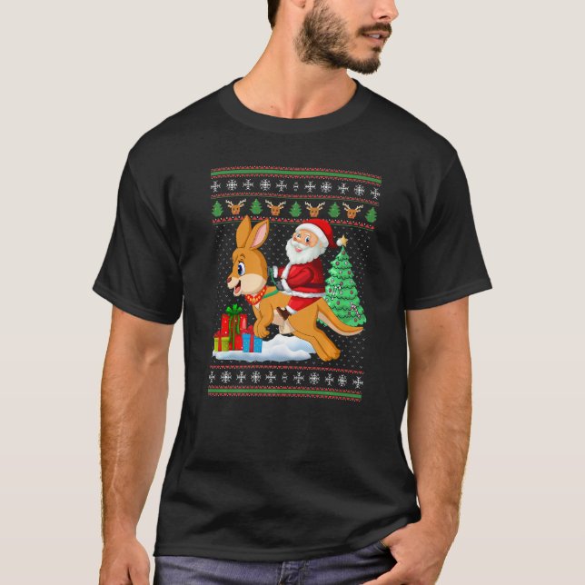 Ugly Kangaroo Julafton Santa Riding Kangaroo Chris T Shirt (Framsida)