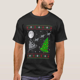 Ugly Kitten Julafton Lighting Träd Santa Riding Ki T Shirt