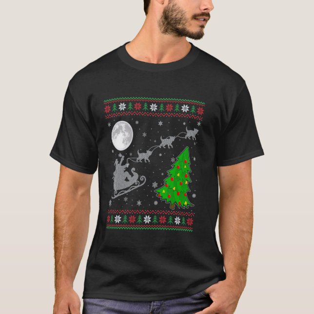 Ugly Kitten Julafton Lighting Träd Santa Riding Ki T Shirt (Framsida)