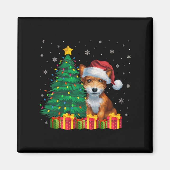 Ugly Leksak Fox Terrier Santa Hat jul Ljus Do Magnet (Framsidan)