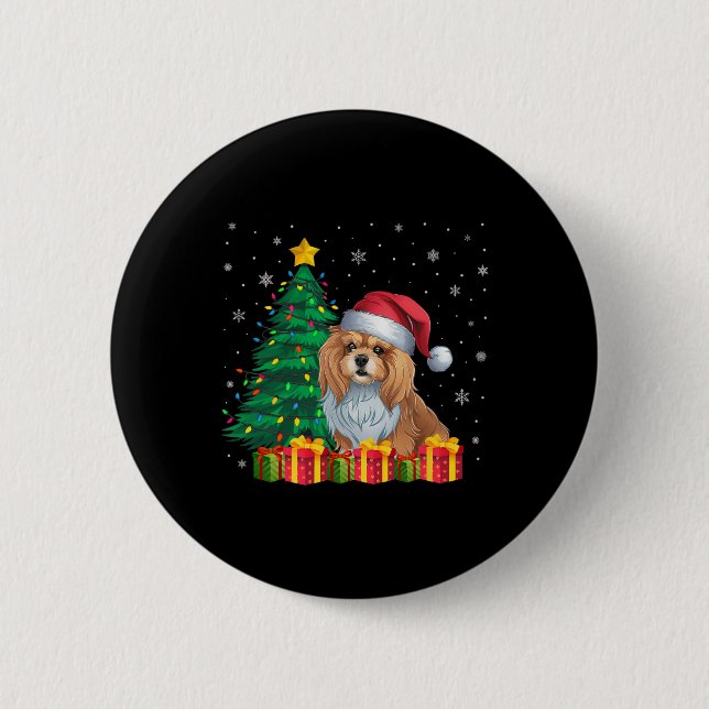 Ugly Lhasa Apso Santa Hat jul Ljus Hund Lov Knapp (Framsida)