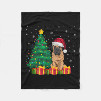 Ugly Mastiff Santa Hat jul Ljus Hund älskare Fleecefilt