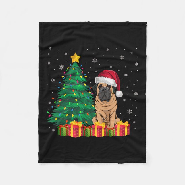 Ugly Mastiff Santa Hat jul Ljus Hund älskare Fleecefilt (Framsidan)