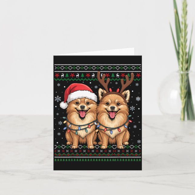 Ugly Meranian Dog Xmas Santa Matching Christmas Sw Kort (Framsida)
