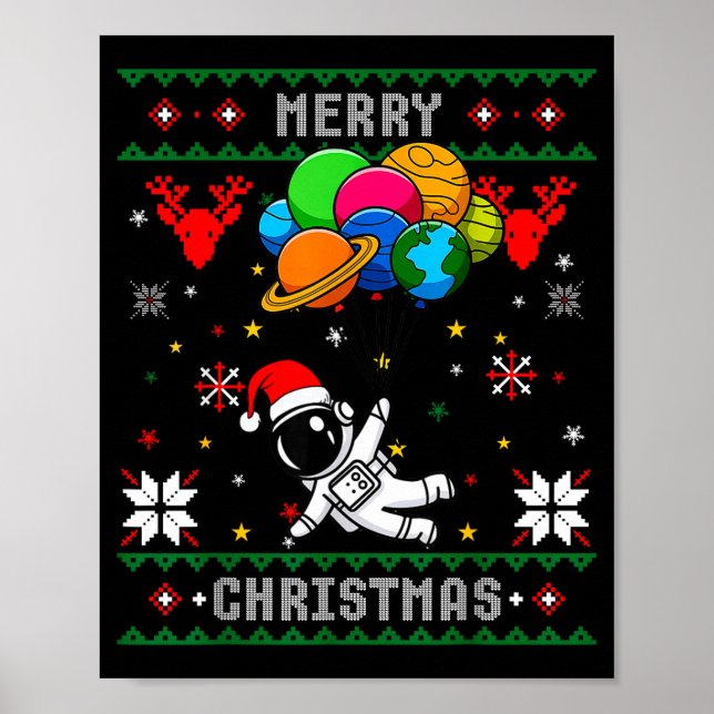 Ugly Merry Christmas Santa Hat Tree Astronaut Hold Poster (Framsidan)
