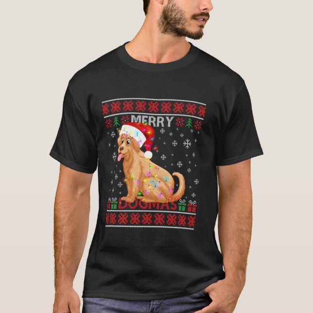 Ugly Merry Dogmas Golden Retriever Hund Santa Hat  T Shirt (Framsida)