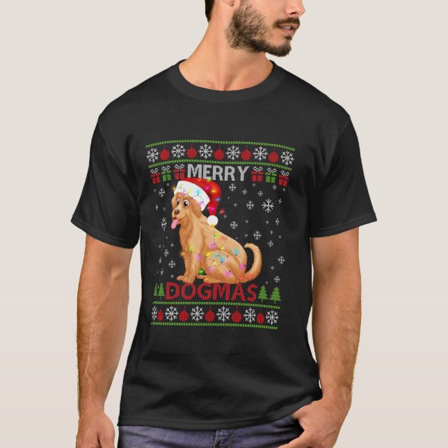 Ugly Merry Dogmas Golden Retriever Hund Santa Hat  T Shirt (Framsida)
