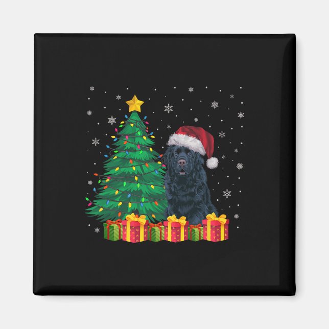 Ugly Newfoundland Santa Hat jul Ljus Hund L Magnet (Framsidan)
