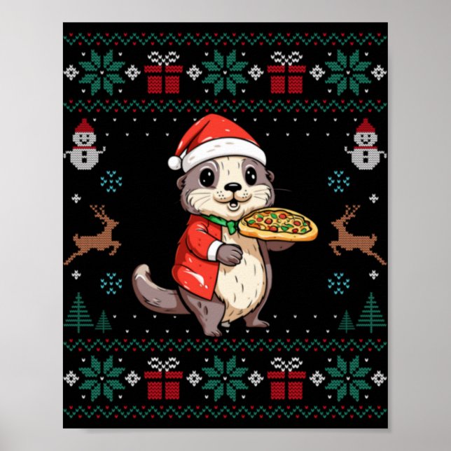 Ugly Otter Lover Santa Hat Xmas Light Otter Christ Poster (Framsidan)