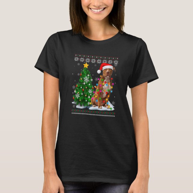 Ugly Pitbull Hund Santa Hat Julgran Light T Shirt (Framsida)