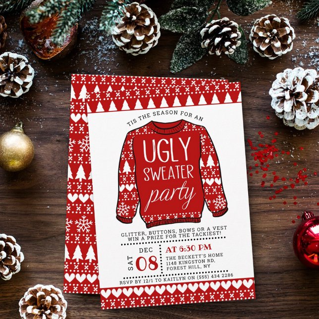 Ugly Red Jul Sweater Julfest Inbjudningar (Skapare uppladdad)