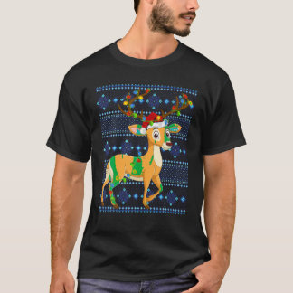 Ugly Reindeer Sweater Helgdag Julafton Ljus Hjort T Shirt