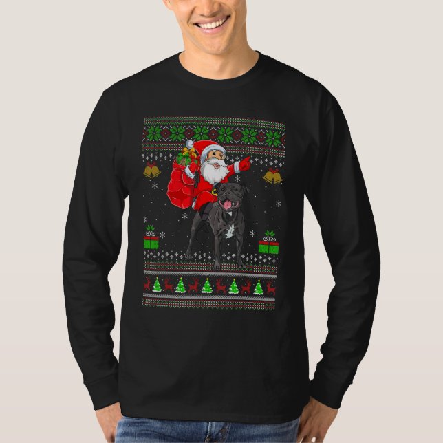 Ugly Santa Riding Staffordshire Bull Terrier Dog C T Shirt (Framsida)