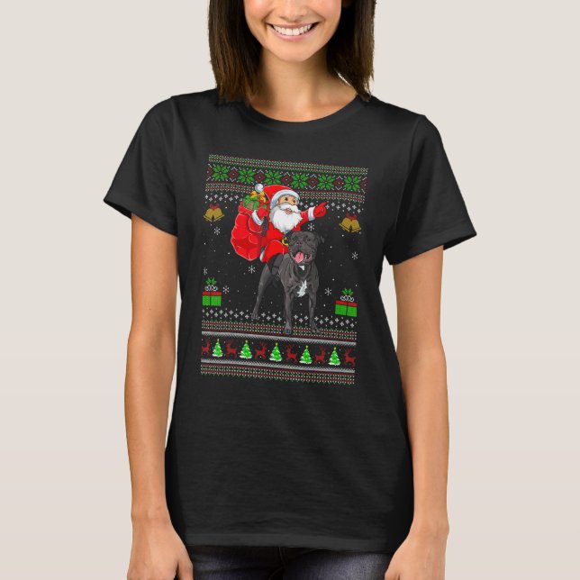 Ugly Santa Riding Staffordshire Bull Terrier Dog C T Shirt (Framsida)