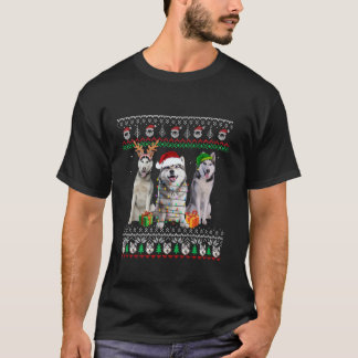 Ugly Siberian husky Santa Elf Reindeer jul T Shirt