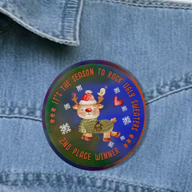 Ugly Sweater 2:a Winner Hjort Button Knapp (Ugly Sweater 2nd Winner Deer Button)