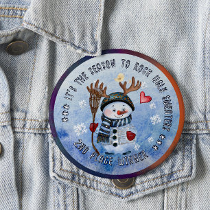 Ugly Sweater 2nd Winner FUNNY SNÖGUBBE Button Knapp