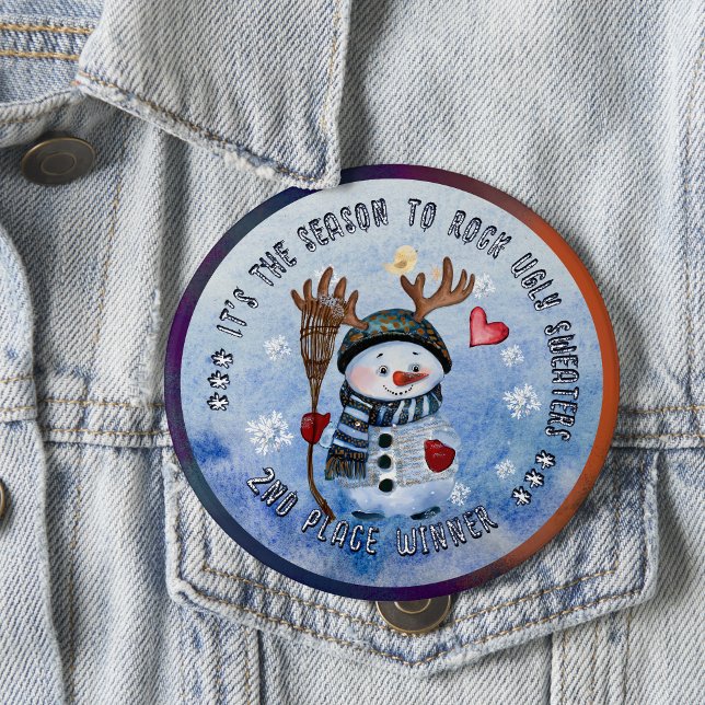 Ugly Sweater 2nd Winner FUNNY SNÖGUBBE Button Knapp (Ugly Sweater 2nd Winner FUNNY SNOWMAN Button)