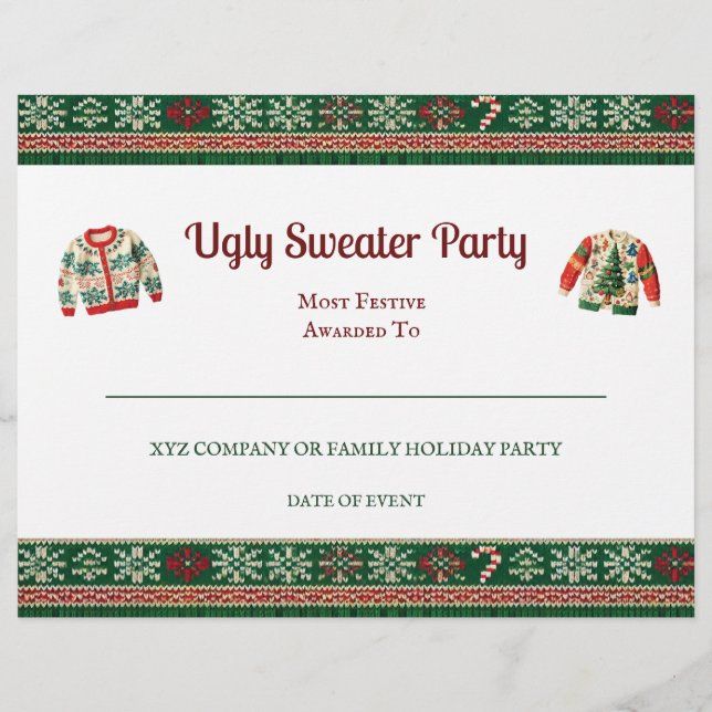 Ugly Sweater Award Party certifikat (Framsida)