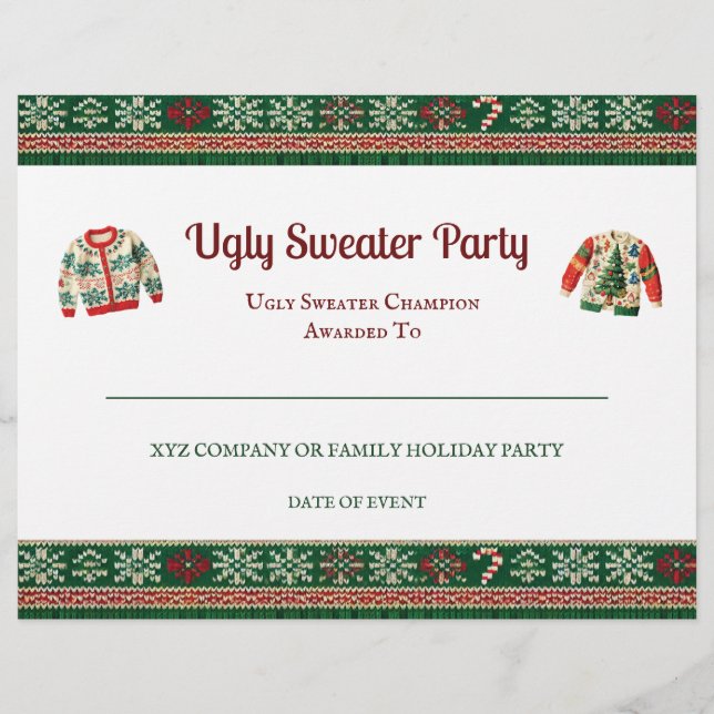 Ugly Sweater Award Party certifikat (Framsida)