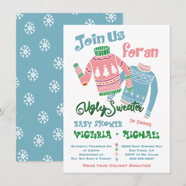Ugly Sweater Baby Shower-inbjudan Inbjudningar (Fram/baksida)