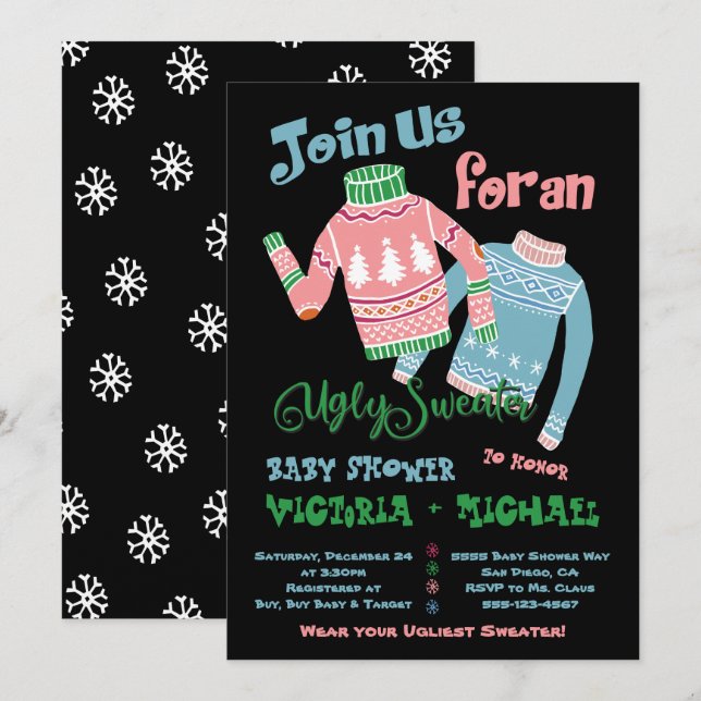 Ugly Sweater Baby Shower-inbjudan Inbjudningar (Fram/baksida)