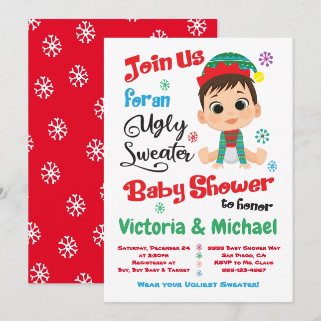 Ugly Sweater Baby Shower-inbjudan Inbjudningar (Fram/baksida)