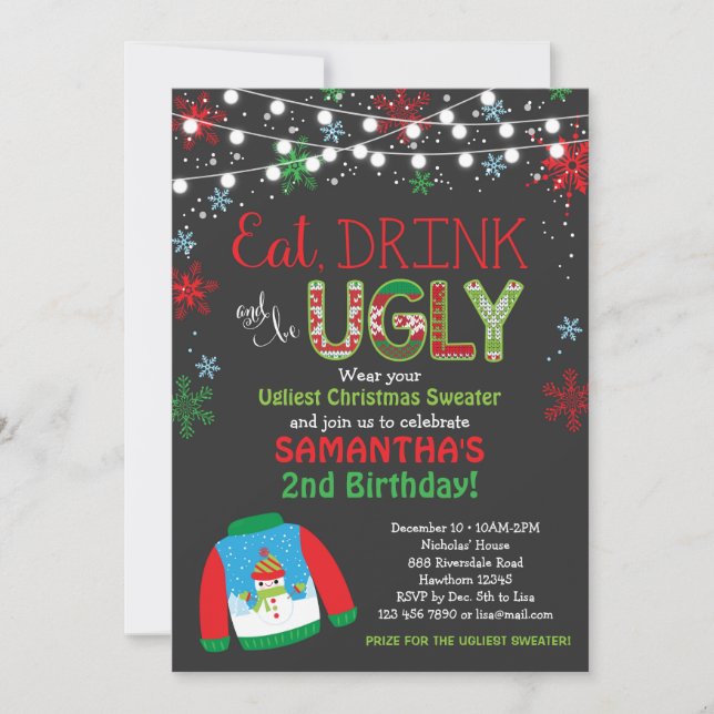 Ugly Sweater Birthday Bjud/jul Party Inbjudningar (Framsida)