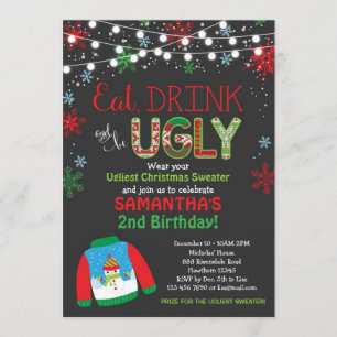 Ugly Sweater Birthday Bjud/jul Party Inbjudningar
