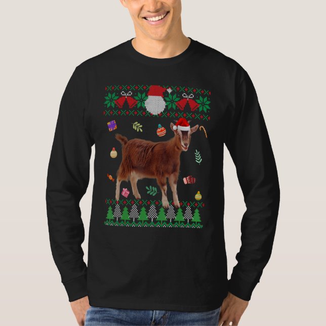 Ugly Sweater Christmas Animals Santa Goat T Shirt (Framsida)