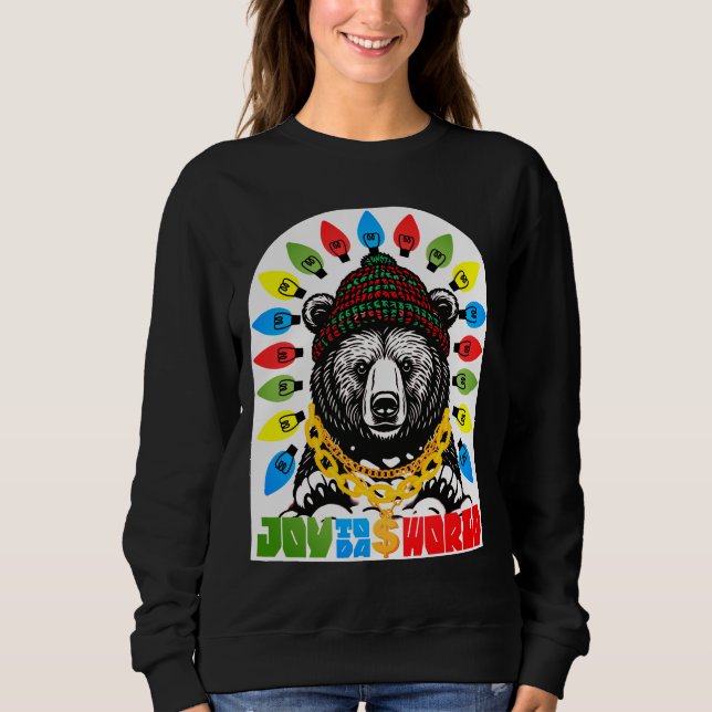 Ugly sweater Christmas bear gangsta ghetto joy T Shirt (Framsida)