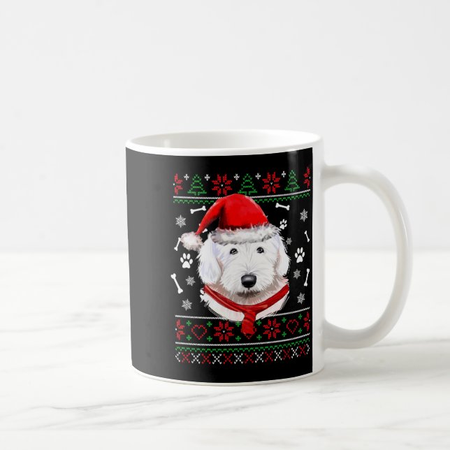 Ugly Sweater Christmas Bobtail Dog Santa Hat Pajam Kaffemugg (Höger)