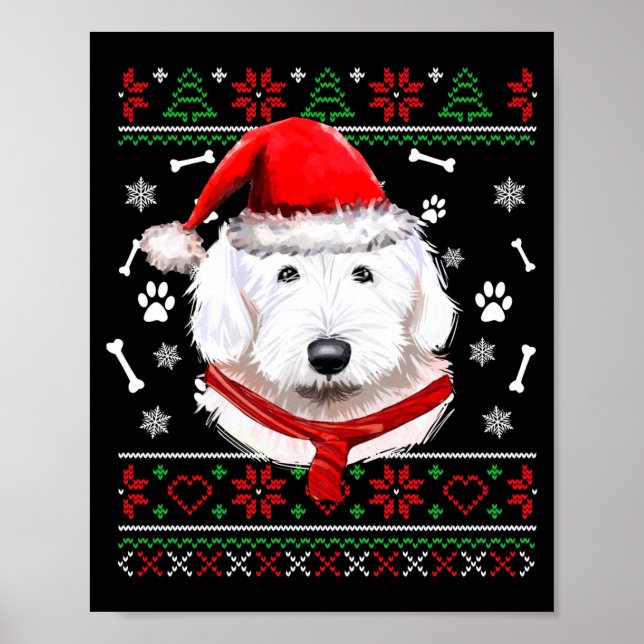 Ugly Sweater Christmas Bobtail Dog Santa Hat Pajam Poster (Framsidan)