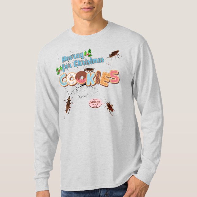 Ugly sweater Christmas cockroach eating cookies T Shirt (Framsida)