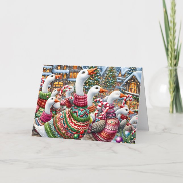 Ugly Sweater Christmas Geese Helgkort (Framsida)