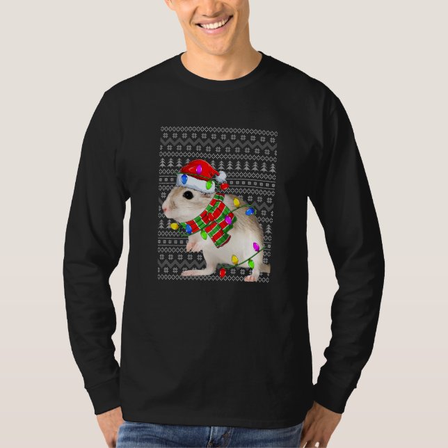 Ugly Sweater Christmas Gerbil  Santa Hat Animals T Shirt (Framsida)