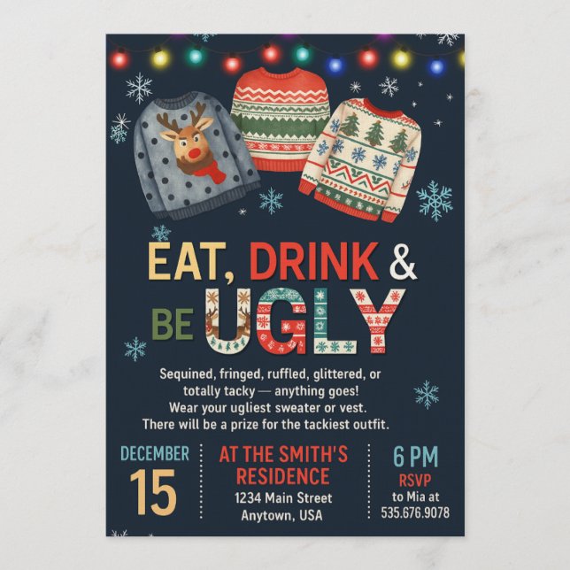 Ugly Sweater Christmas/Holiday Party Invitation  Inbjudningar (Framsida)
