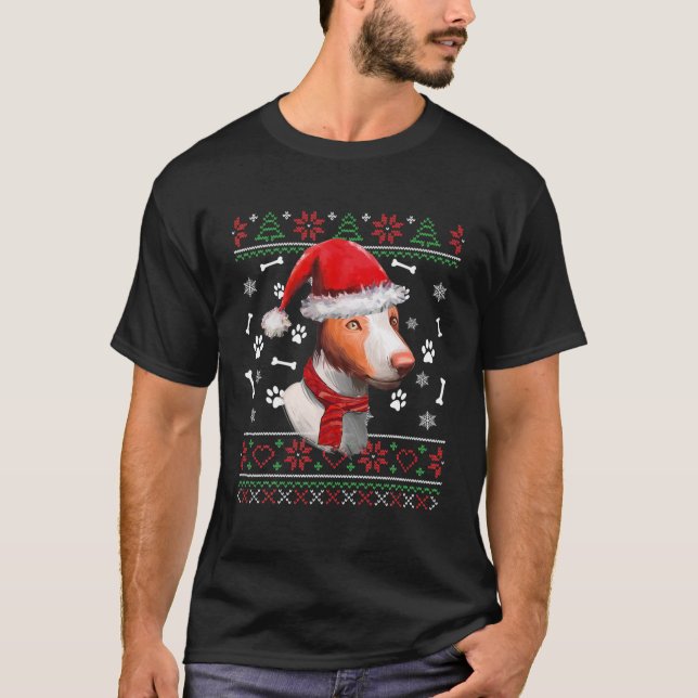 Ugly Sweater Christmas Ibizan Hound Santa Hat Paja T Shirt (Framsida)