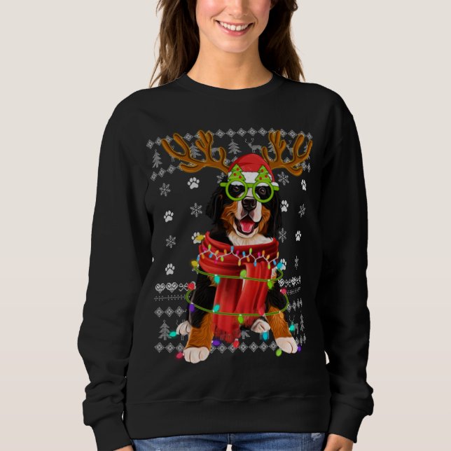 Ugly Sweater Christmas Lights Bernese Mountain Dog T Shirt (Framsida)