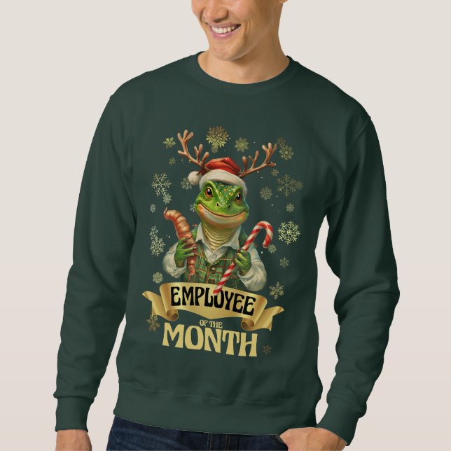 Ugly sweater Christmas lizard elf employee award Lång Ärmad Tröja (Framsida)