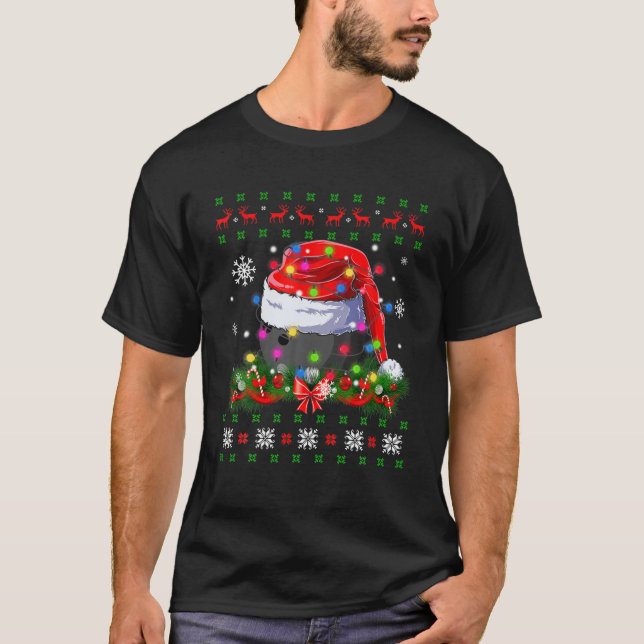 Ugly Sweater Christmas Pajama Lights Bowling Sport T Shirt (Framsida)